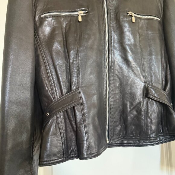Vintage 90s Genuine Leather Boxy Jacket Laurence Roy sz Large Classic - Picture 3 of 15